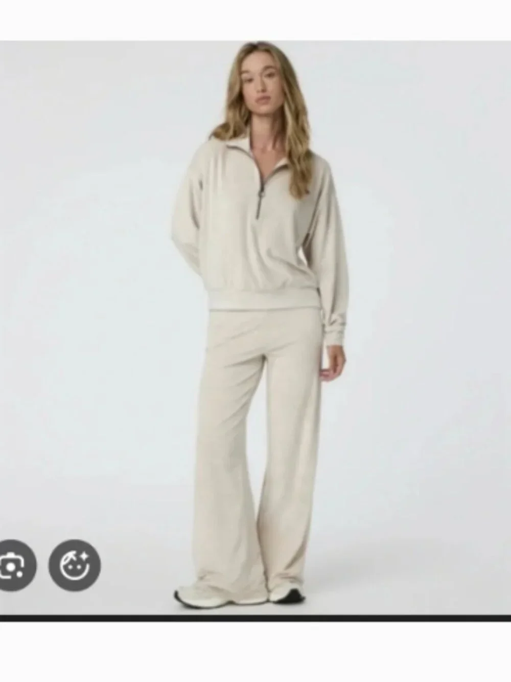 Vuori Haven Set Wide Leg Pants and 1/4 Zip Sweater Rib Knit in Bone Sz S - Picture 1 of 8
